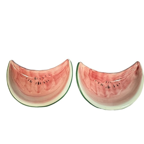 Watermelon Wedge Hand Paint Ceramic Serving Dish Plate 8.5” Made in Italy 2 PC - Picture 1 of 11